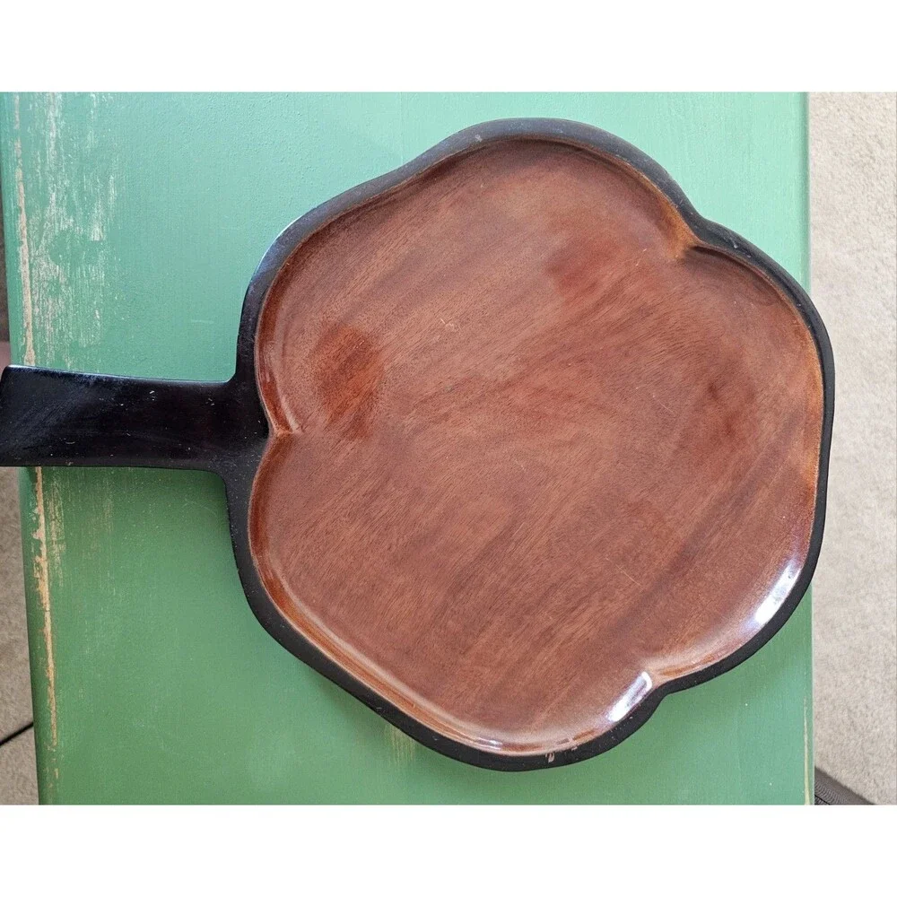 Vintage Wood Leaf Shaped Serving Tray 13 Inches Long Made In Haiti